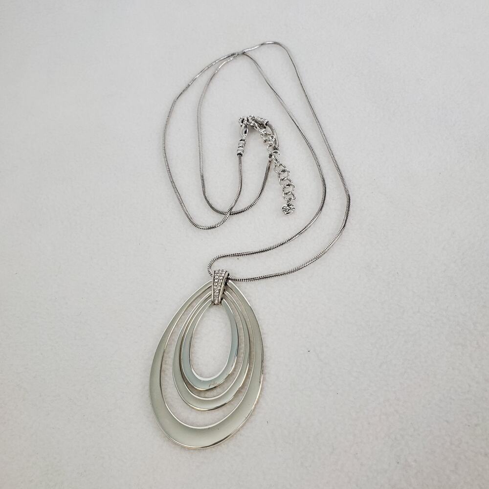 Brighton Meridian Swing Silver Crystal Long Teardrop Pendant Necklace 36"-38"